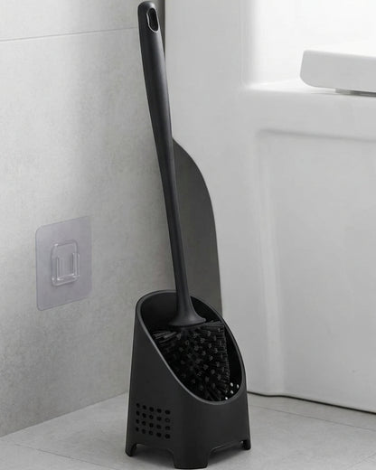 Netudio Angled Silicone Toilet Brush with Floor and Wall Holder Black - Lifestyle view