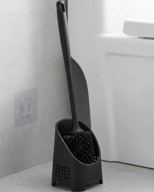 Netudio Angled Silicone Toilet Brush with Floor and Wall Holder Black - Lifestyle view