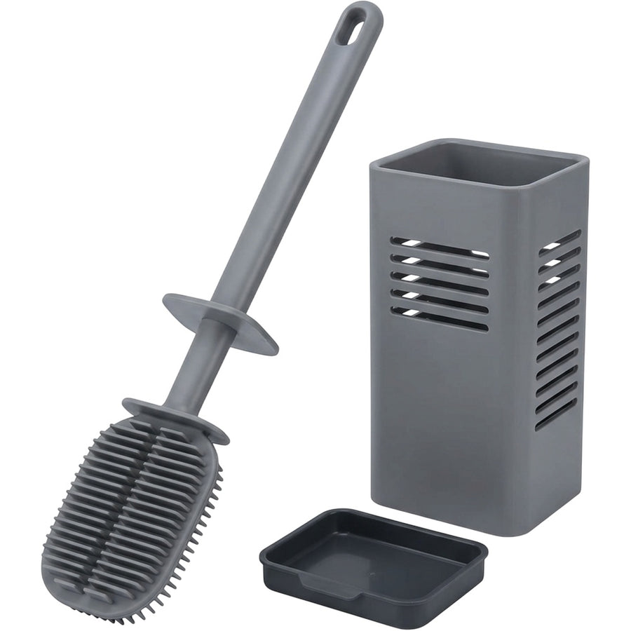 Netudio Flat TPR Toilet Brush with Ventilated Holder Gray