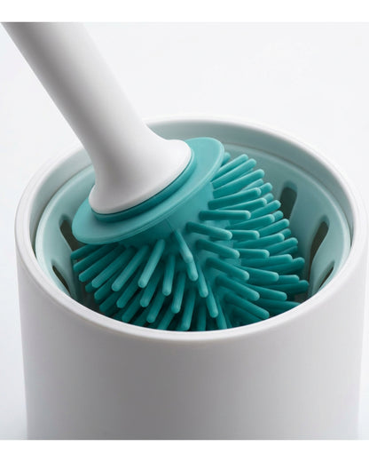 Netudio Round Silicone Toilet Brush with Cylindrical Holder White and Teal - Detail view