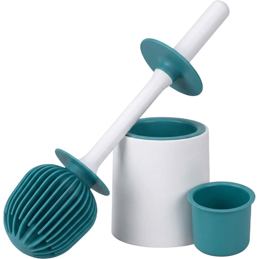 Netudio Round Silicone Toilet Brush with Cylindrical Holder White and Teal - Product view